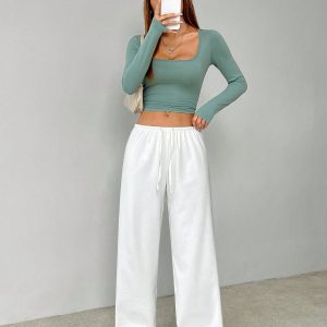 Soft White Knitted Home Pants, Loose Pant