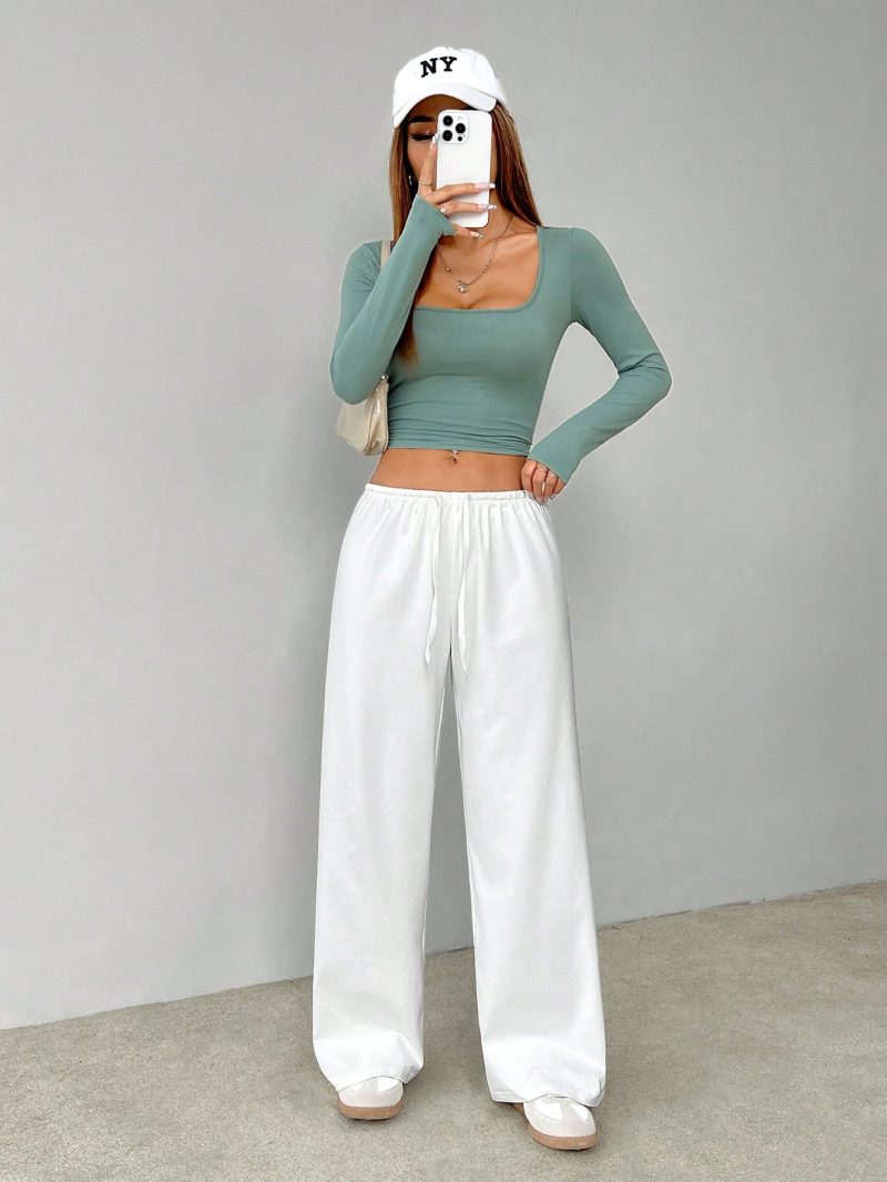 Soft White Knitted Home Pants, Loose Pant