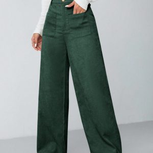Women's Solid Color Button Front Pocket Casual Pants For Daily Wear