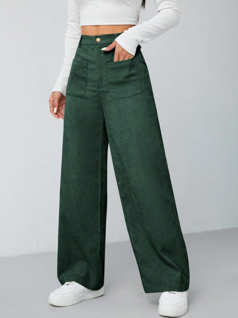 Women's Solid Color Button Front Pocket Casual Pants For Daily Wear