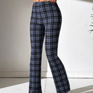 High Waist Plaid Flare Leg Pants