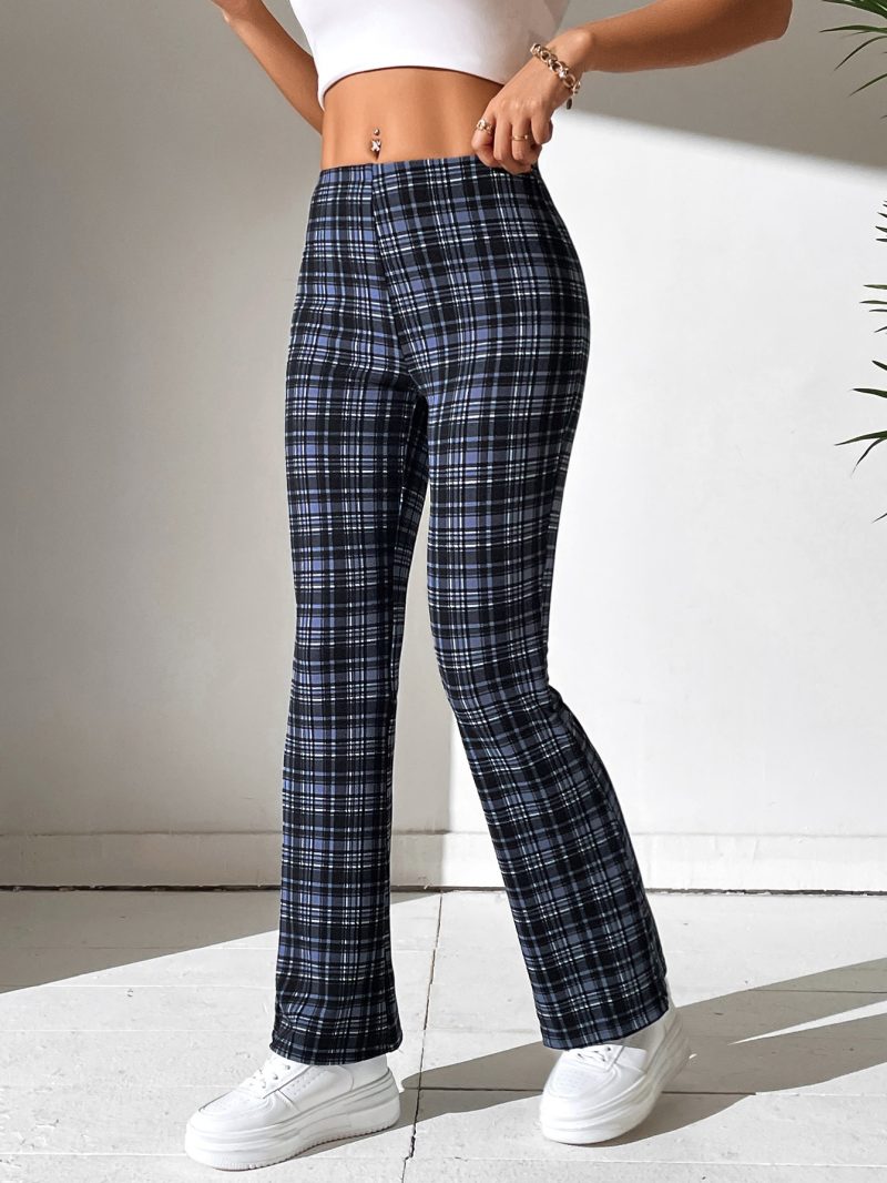 High Waist Plaid Flare Leg Pants