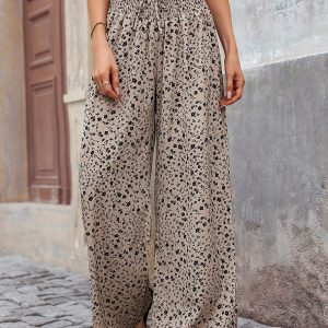 Women's Ditsy Floral Drawstring Waist Straight Leg Pants