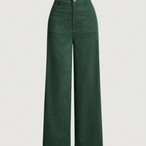 Women's Solid Color Button Front Pocket Casual Pants For Daily Wear