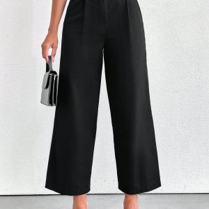Women Pearl Belt Pleated Pants