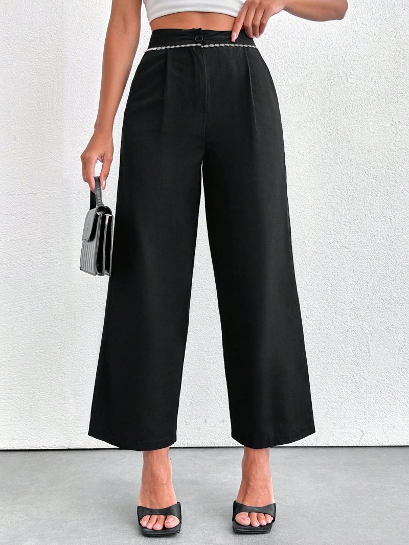 Women Pearl Belt Pleated Pants