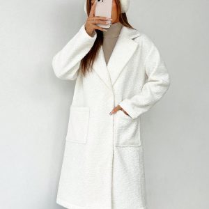 Women's Regular Fit Long Sleeve Lapel Neck Drop Shoulder Double Pocket Overcoat