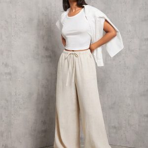Apricot Woven Women's Wide-Leg Casual Trousers