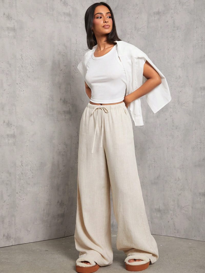 Apricot Woven Women's Wide-Leg Casual Trousers