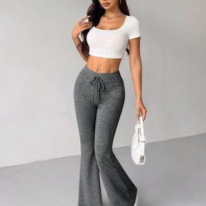 Retro Style Tie Waist Flare Leg Sweatpants
