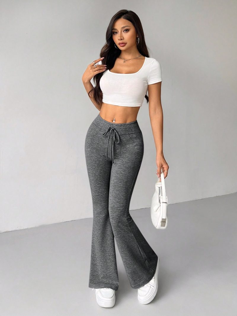 Retro Style Tie Waist Flare Leg Sweatpants