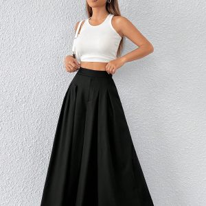 Solid Fold Pleated Wide Leg Pants