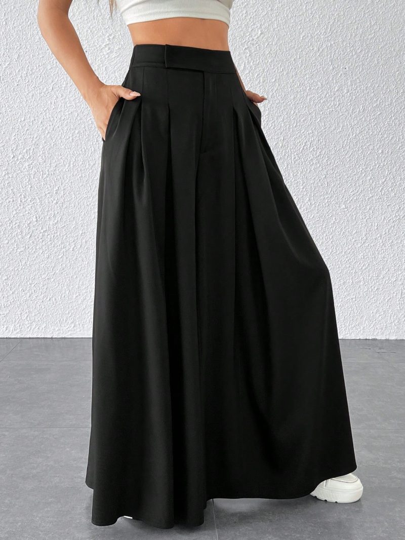 Solid Fold Pleated Wide Leg Pants