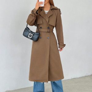 Brown Woven Women's Windbreaker Jacket Suitable For Autumn And Winter