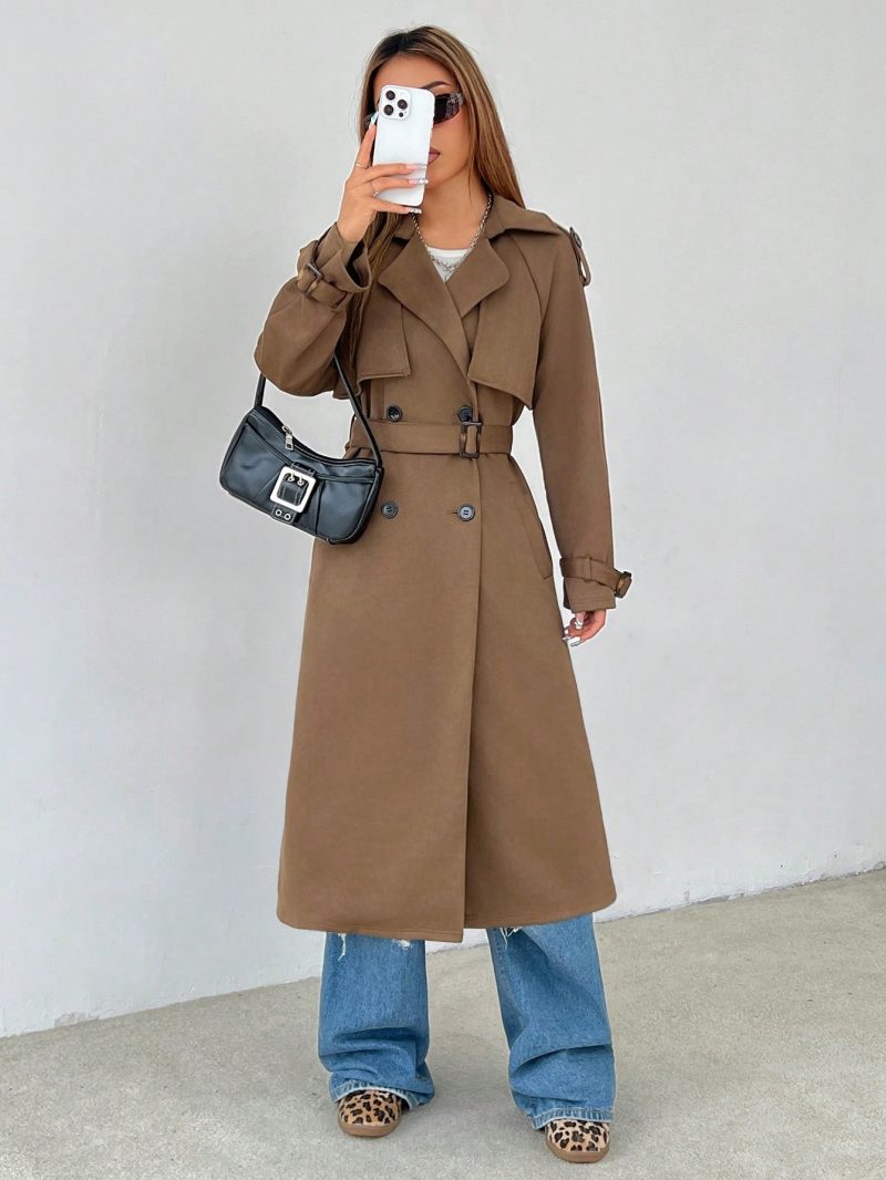 Brown Woven Women's Windbreaker Jacket Suitable For Autumn And Winter