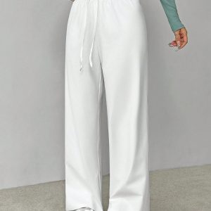 Soft White Knitted Home Pants, Loose Pant