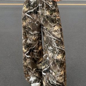 Fashionable Street Trend Camouflage Printed Low Waist Woven Women's Wide Leg Trousers