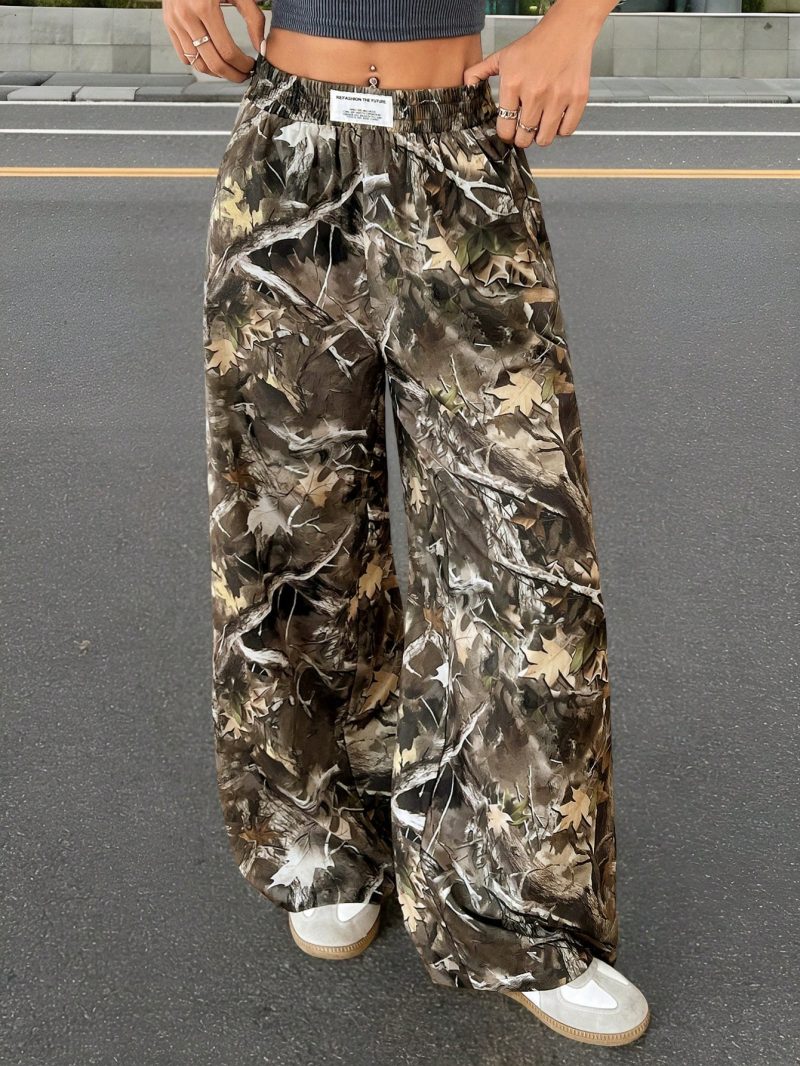 Fashionable Street Trend Camouflage Printed Low Waist Woven Women's Wide Leg Trousers