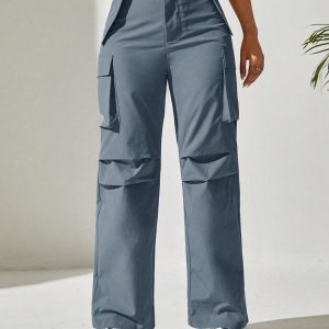Solid Flap Pocket Cargo Dress Pants Suitable For Daily Outing Sport