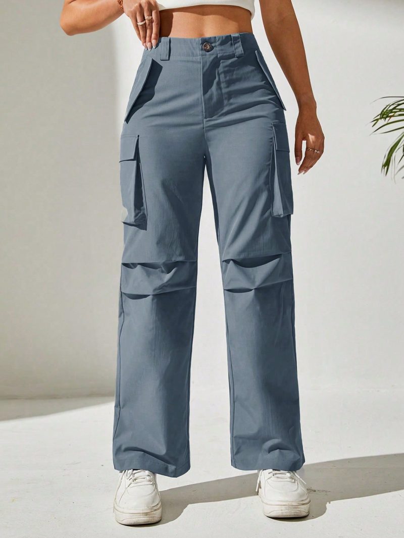 Solid Flap Pocket Cargo Dress Pants Suitable For Daily Outing Sport