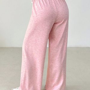 Women's Solid Color Drawstring Waist Soft Knit Loose Casual Pants, Fall/Winter , Baggy Pants