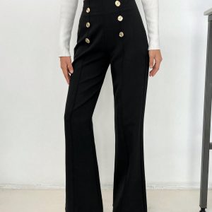Women's Double Breasted Button Decoration Flared Pants