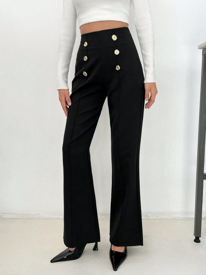 Women's Double Breasted Button Decoration Flared Pants