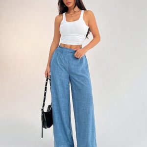 Women's Casual Vacation Waistband Blue Wide Leg Pants
