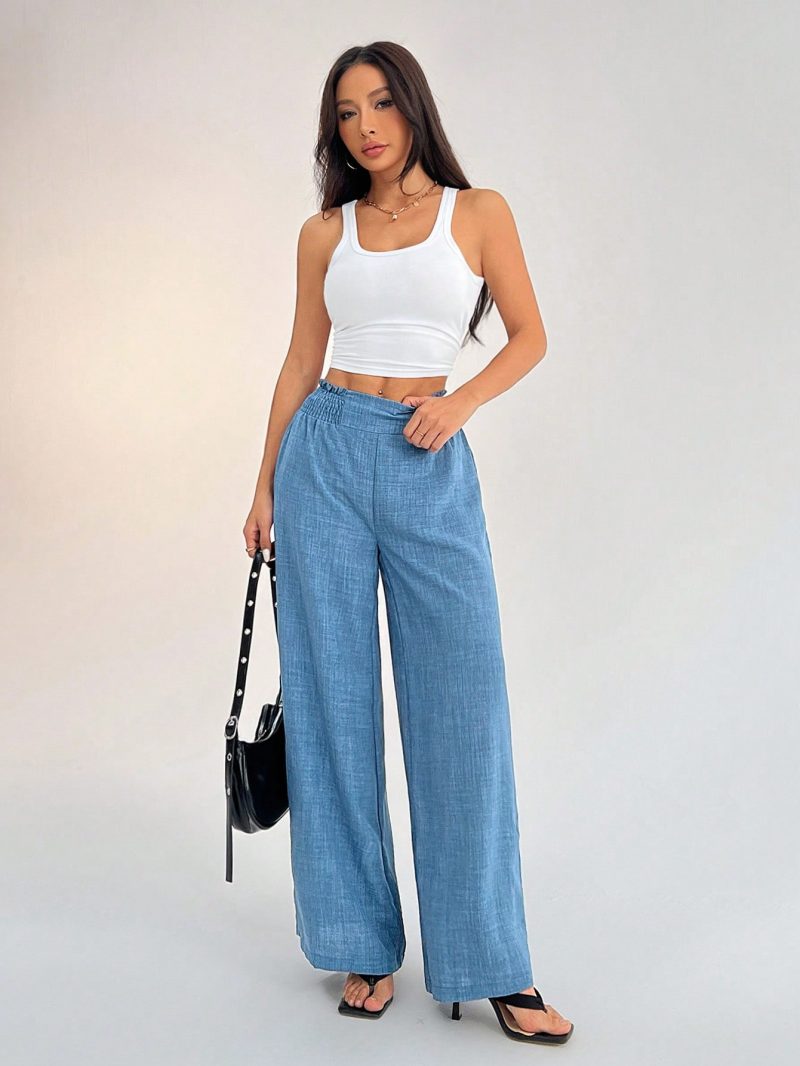 Women's Casual Vacation Waistband Blue Wide Leg Pants