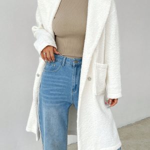 Women's Regular Fit Long Sleeve Lapel Neck Drop Shoulder Double Pocket Overcoat