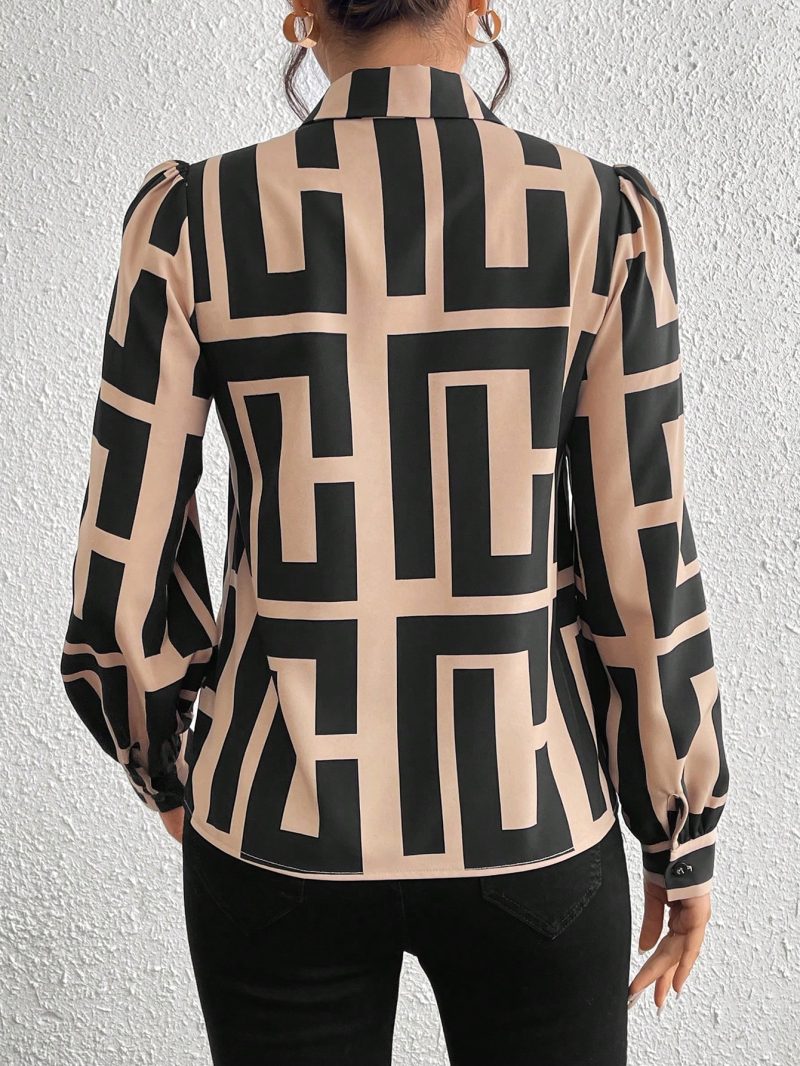 Long Sleeve Allover Print Casual Shirt With Shirt Collar