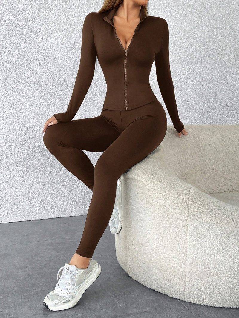 Black Two Piece Set Sportswear Zip Up Jacket & Leggings