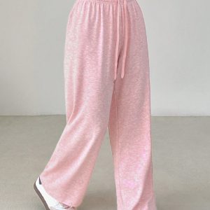 Women's Solid Color Drawstring Waist Soft Knit Loose Casual Pants, Fall/Winter , Baggy Pants