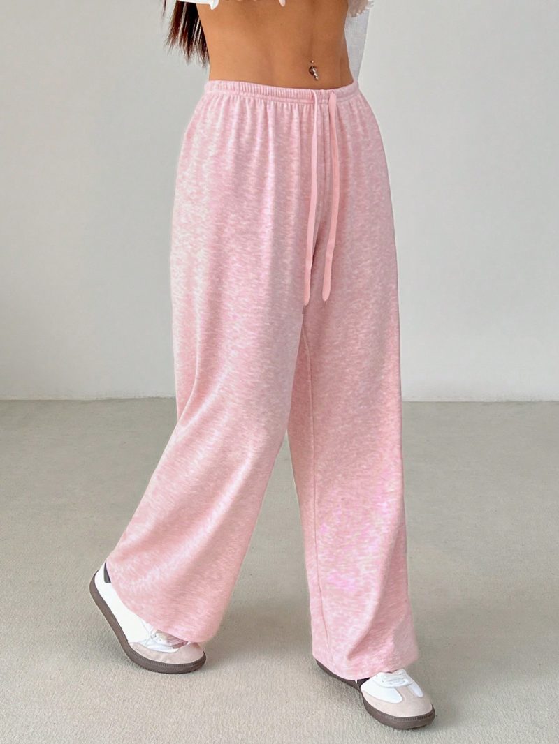 Women's Solid Color Drawstring Waist Soft Knit Loose Casual Pants, Fall/Winter , Baggy Pants