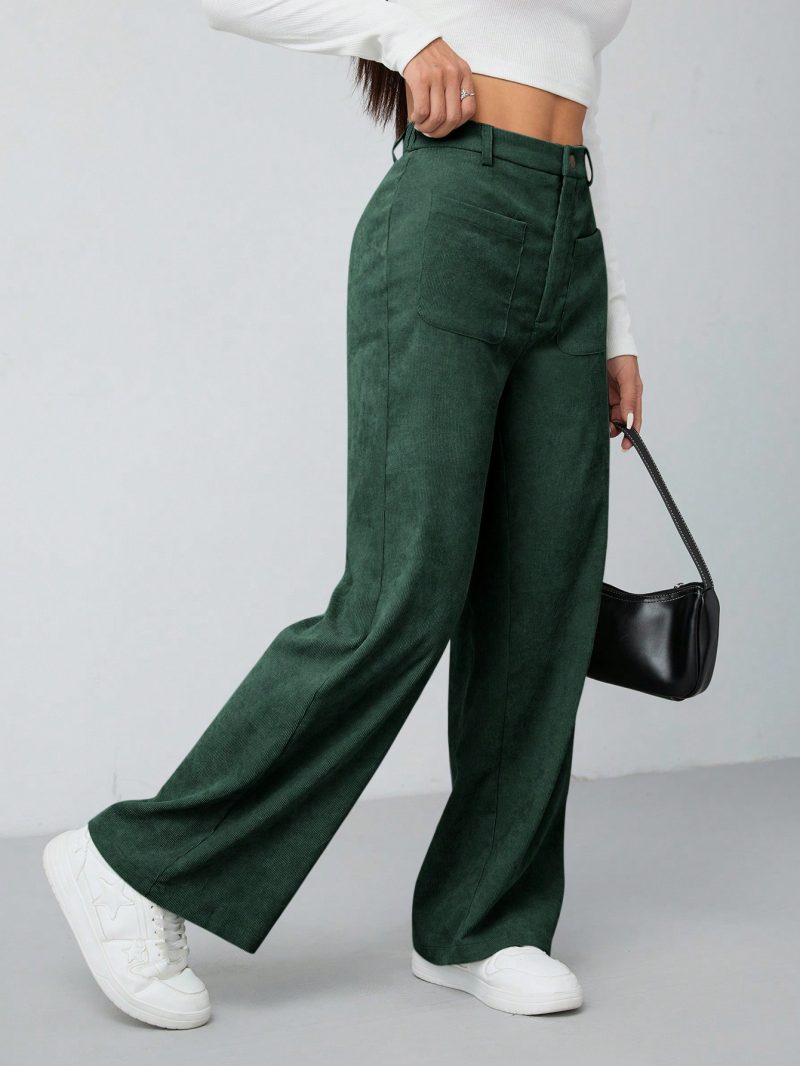Women's Solid Color Button Front Pocket Casual Pants For Daily Wear