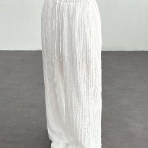 Women's Solid Color Front Tie Pleated Casual Pants, Simple And Versatile