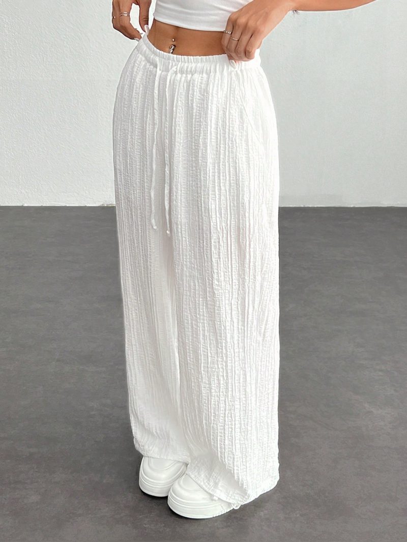 Women's Solid Color Front Tie Pleated Casual Pants, Simple And Versatile