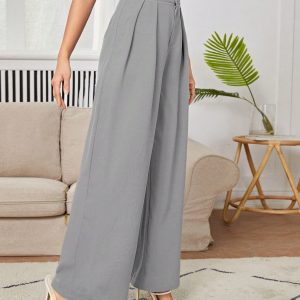 High Waist Plicated Wide Leg Black Dress Pants