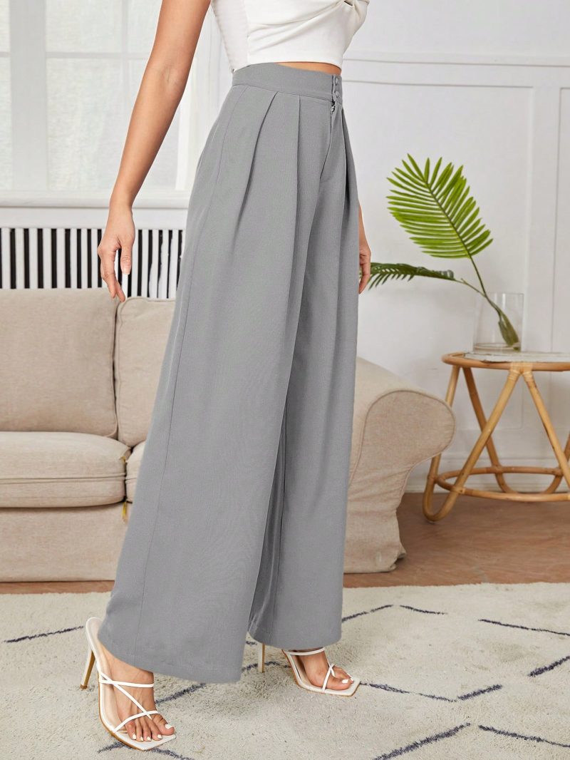 High Waist Plicated Wide Leg Black Dress Pants
