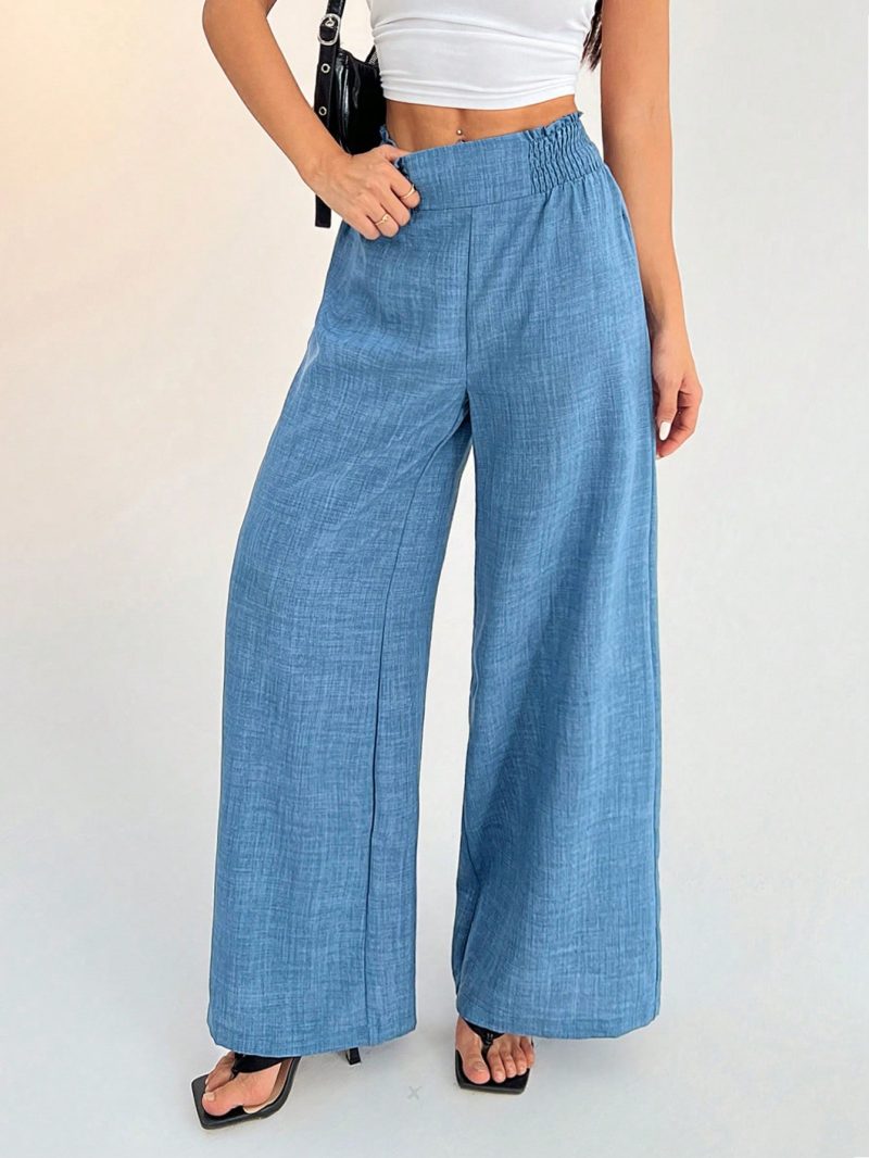 Women's Casual Vacation Waistband Blue Wide Leg Pants