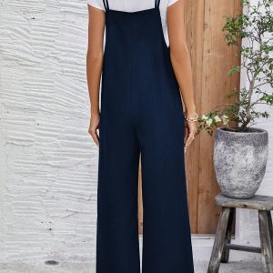 Women's Solid Color Sleeveless Overalls With Double Shoulder Straps