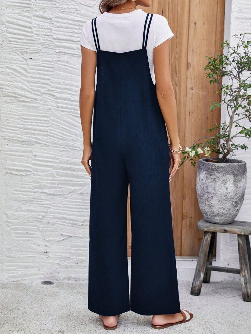 Women's Solid Color Sleeveless Overalls With Double Shoulder Straps
