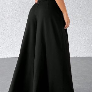 Solid Fold Pleated Wide Leg Pants