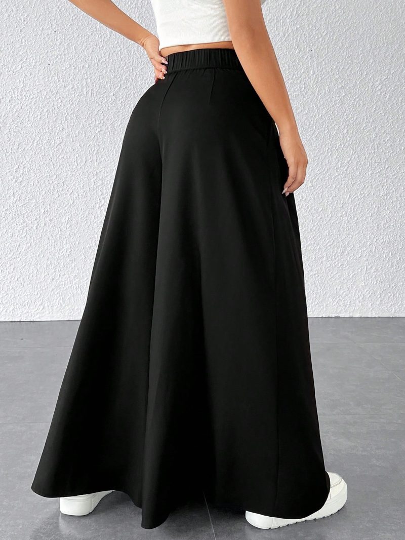 Solid Fold Pleated Wide Leg Pants