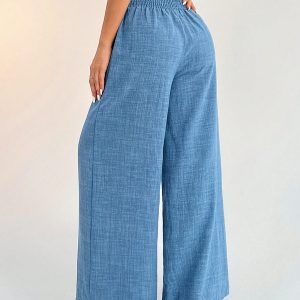 Women's Casual Vacation Waistband Blue Wide Leg Pants