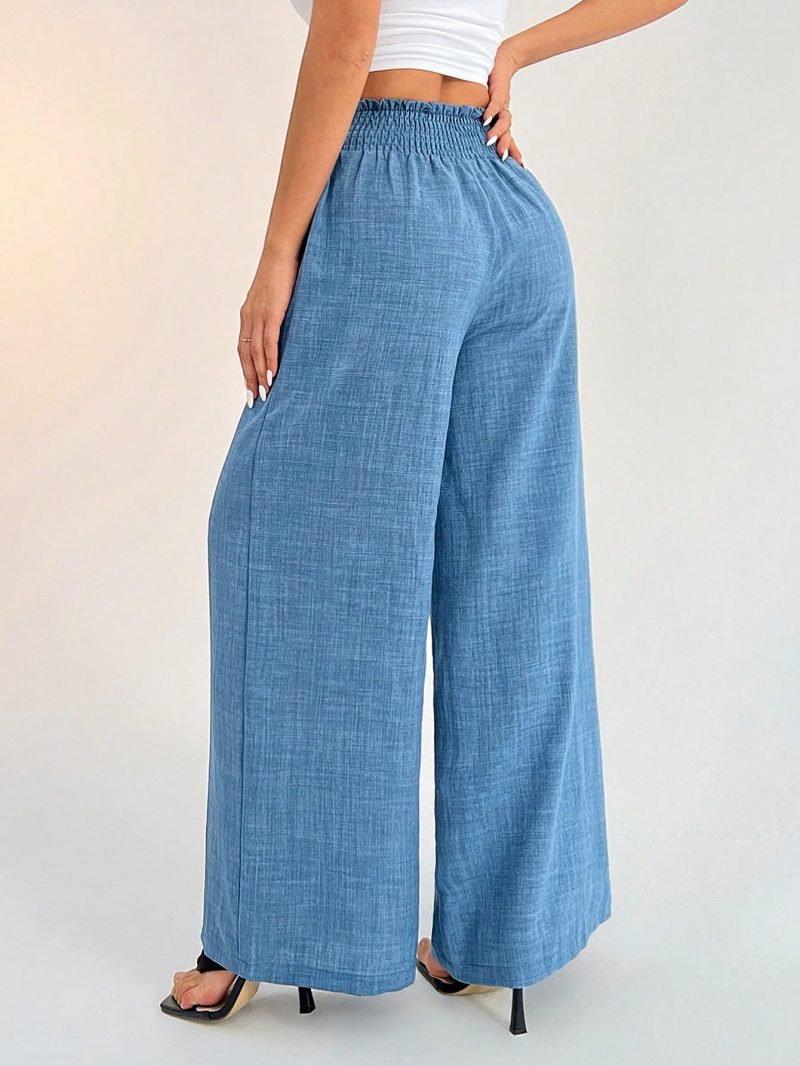 Women's Casual Vacation Waistband Blue Wide Leg Pants