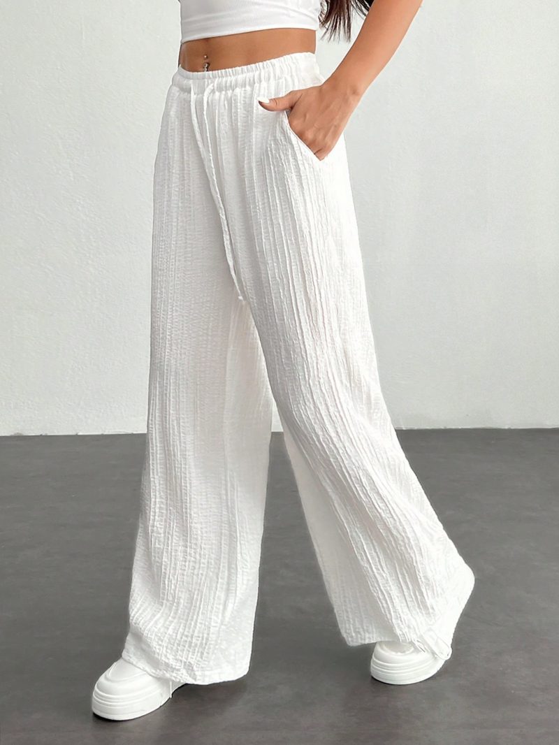 Women's Solid Color Front Tie Pleated Casual Pants, Simple And Versatile