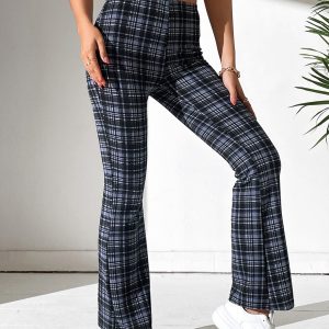 High Waist Plaid Flare Leg Pants