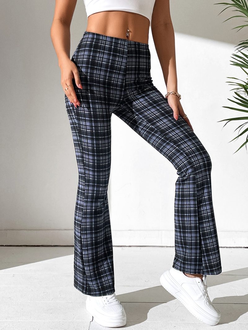High Waist Plaid Flare Leg Pants