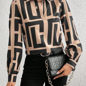 Long Sleeve Allover Print Casual Shirt With Shirt Collar